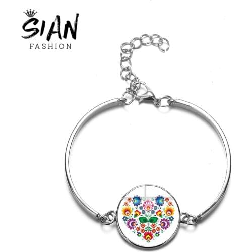 SIAN Charm Polish Folk Art Bracelets Heart Shape Photo Bohemian Flower Animal Pattern Bracelet Birthday Party Hand Craft Bangles