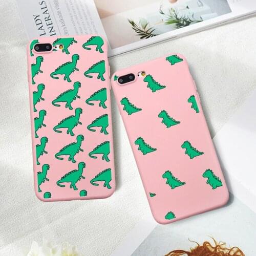 Phone Case Coque For iPhone XR 6 6S Plus X 5 SE Plus Cartoon Cute Dinosaur Heart Pink Phone Cover For iPhone 8 7 Plus