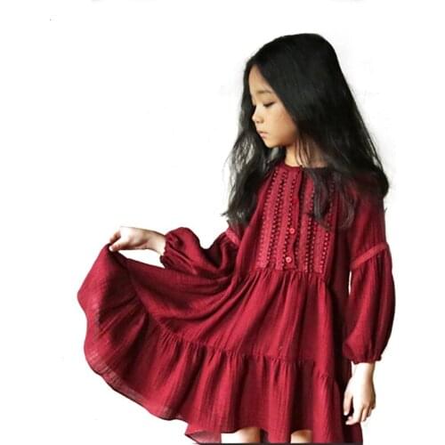 Child girl knee length quality cute red / green dress embroidered baby child childrens clothing suitable for 3-10 years old