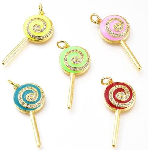 5Pcs Mixed Colors Cute Lollipops Enamel Pendants Charms With Jump Rings For DIY Necklace Earring Dangle Jewelry Making