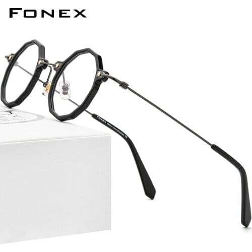 FONEX Acetate Titanium Glasses Women 2021 New Vintage Retro Polygon Prescription Eyeglasses Frame Men Spectacles Eyewear F85685