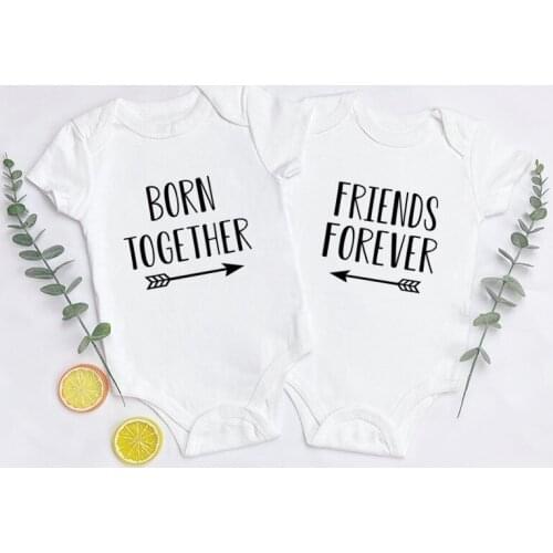 Cute Born Together Friends Forever Newborn Baby Bodysuit 100% Cotton Short Sleeve Boys Girls Jumpsuit for 0-24M Baby Romper