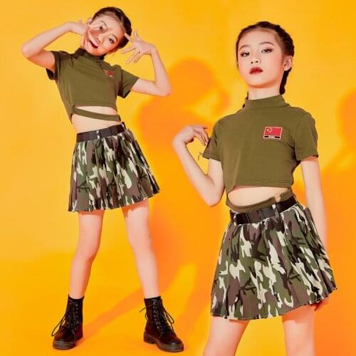 Childrens Day Camouflage Suit Military Training Dance Clothes Girls Jazz Dance Costumes Summer Camp Performance Outfits