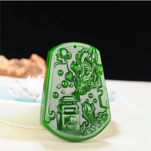 Natural Green Hand-carved Carp Leaping Dragon Gate Jade Pendant Fashion Boutique Jewelry Men and Women Necklace Gift Accessories