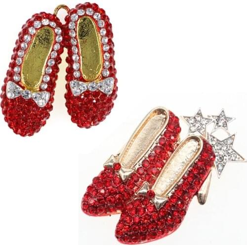 20pcs/lot 40mm Gold/silver Tone Crystal Red High-heeled shoes Brooch,Crystal Rhinestone Bow and Star Lapel Pin For Women