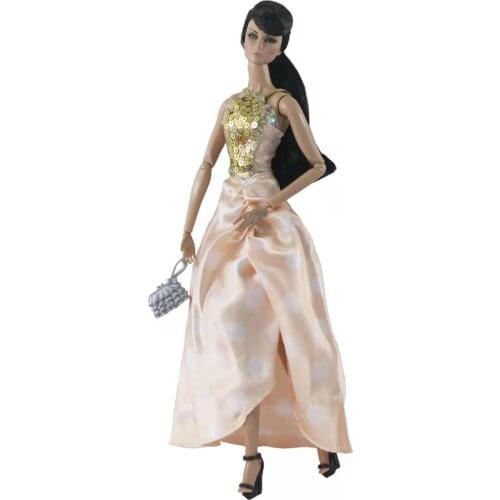 Fashion Soft Orange Dresses for Barbie Doll Clothes Outfits Handbag Party Gown Vestidoes 1/6 BJD Dolls Accessories Toy Girl Gift