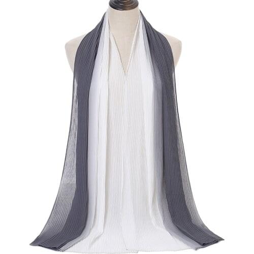 Fashion Black White Ombre Bubble Chiffon Instant Hijab Women High Quality Ripple Shawl Wrap Pashmina Stole Muslim Snood 180*70cm