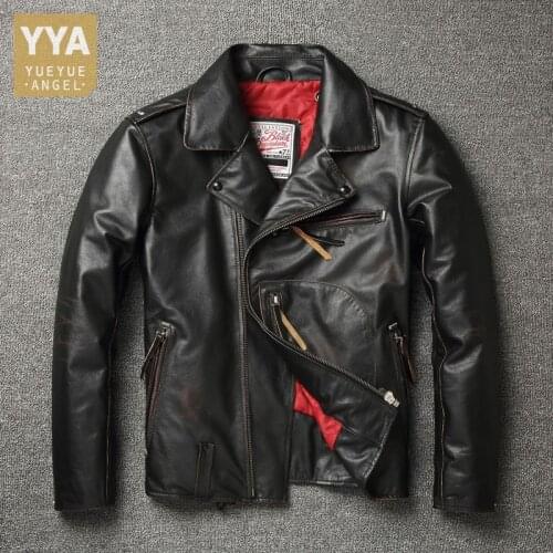 Autumn Winter Men Cow Leather Moto Biker Jacket Slim Fit Vintage Padded Genuine Leather Jackets Side Lace Up Riding Outwear Coat
