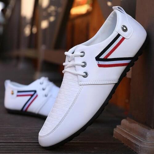 Mens Shoes Men Leather Pu Flax 2021 Breathable White Lace-Up Men Driving Shoes Breathable Mens Peas Shoes the British Sneakers