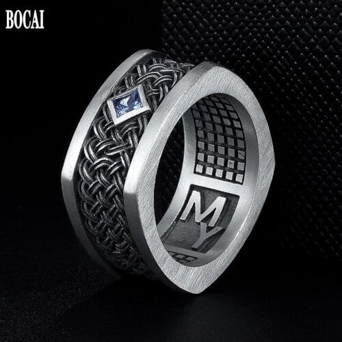 S925 sterling silver ring for man tide hip hop retro personality simple and domineering single ring Thai silver square man rings
