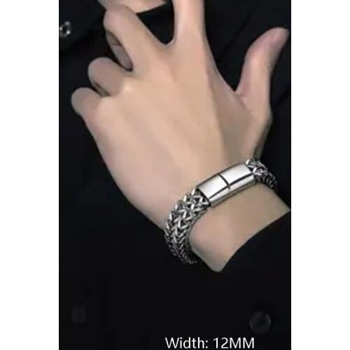 Mens chain hip hop titanium steel positive and negative mens bracelet stainless steel double row square chain magnet buckle br