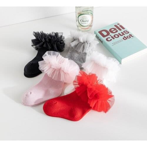 FOCUSNORM 5 Colors Kids Girls Knitting Socks Spring Fall Mesh Ruffle Lace Hem Dance Sleep Home Breathable Socks 0-7Y