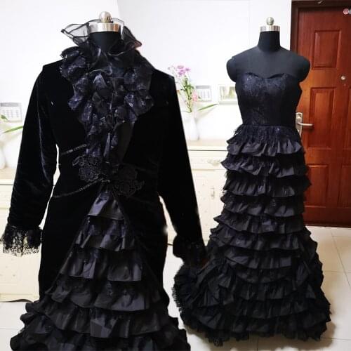 New black Vintage costumes 18th Duchess Retro medieval Renaissance Reenactment Theatre Civil war Victorian dress D-349