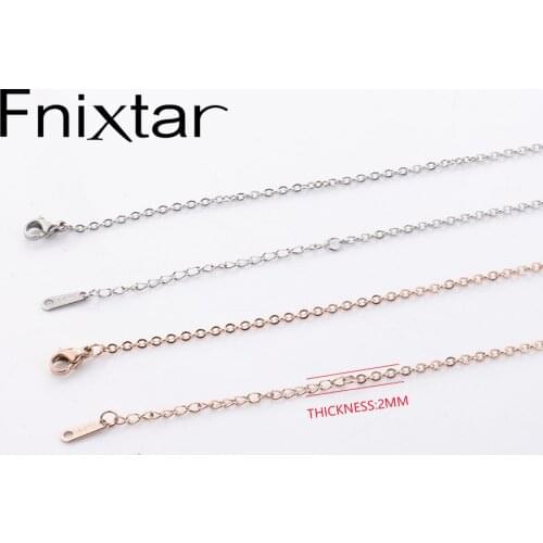 Fnixar 2mm Thickness Chain Necklace Stainless Steel DIY Necklace Making With Rectangle Engraved Tag 45+5cm 10piece/lot