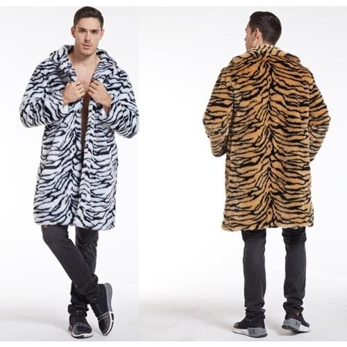 Autumn winter new style male imitation fur coat tiger grain long coat fashion tide male Europe and the United States