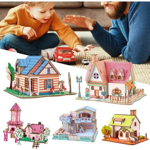 Puzzle Parent-Child Game For Kids DIY House Building Puzzle 3D Stereo Wooden House Splicing Toy