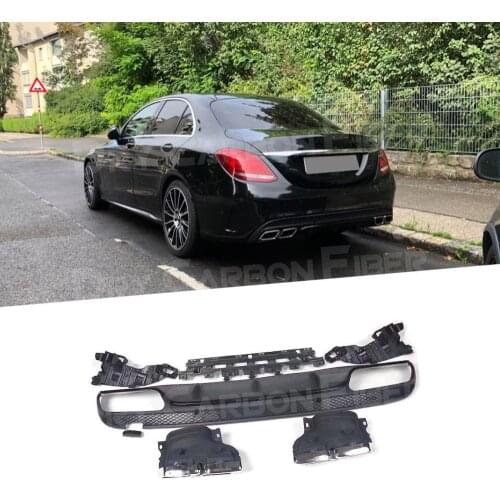 PP Rear Bumper Lip Diffuser For C Class with Exhaust Tip for Benz W205 Sport 4 Door Change to C63 AMG not for standard 2015-2017