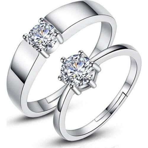 Zircon Adjustable silver color Couple Wedding Rings for Women and Male Fashion Rhinestone Engagement Ring for Couple