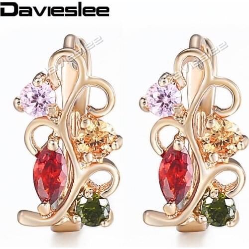 Davieslee Earrings for Women Flower Multi-Color CZ 585 Rose Gold Filled Cubic Zirconia LGE103