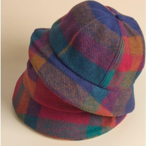Woolen hexagonal hat, British style wool felt hat, ladys high-grade check basin hat, extra thick winter new style