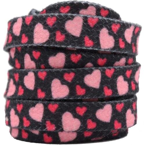 Top Quality Shoelaces Accessories 8MM Flat Pink girl lovers Heart Heat Transfer Printing Women Snaker Lovely Rope For Couple