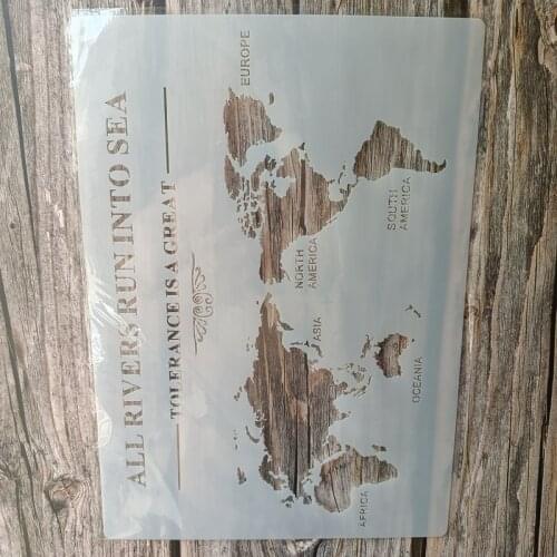 A4 Size DIY Craft World Map Stencil for Painting on Wood,Fabric,Walls Art Scrapbooking Stamping Album Embossing Paper Cards