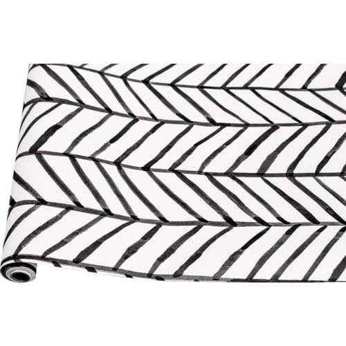 Herringbone Black White Modern Stripe Peel and Stick Vinyl Self Adhesive Decorative Wallpaper for Bedroom