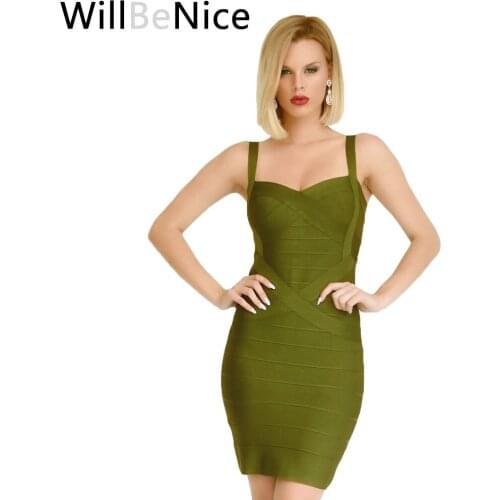 WillBeNice 2019 Wholesale Green Spaghetti Strap Sweetheart Neckline Sexy Womens Celebrity Mini Party Bandage Dress Bodycon Club