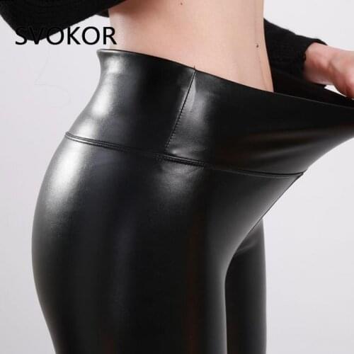 SVOKOR Women Plus Size Winter Leather Pants High Waist Warm Velvet Pant Trousers Women Thick Stretch Pantalon Femme S-5XL