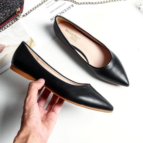 Women flat heel shoes basic style office lady working shoes flat heel pointed toe pure color plus small size 31 32 33 43 44 45