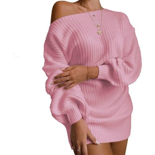 Sweaters For Women Fashion Winter Casual Strapless Pullover Lantern Sleeve Knitted Sweater Dress American Clothing Ladies Long