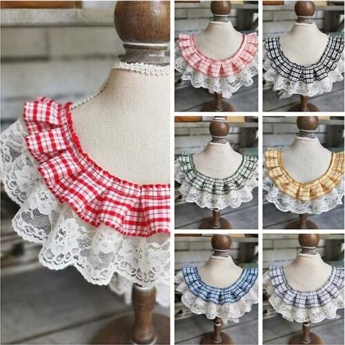 1 Meter/lot 7 cm wide double-layer plaid ribbon pleated lace pastoral windbreaker skirt baby dress skirt curtain bib lace AC140