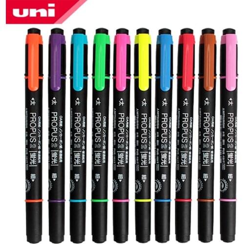 1Pcs Japan Uni Dual Head Highlighter Marker Pen PUS-101T Art Markers Drawing DIY Pen 10 Color