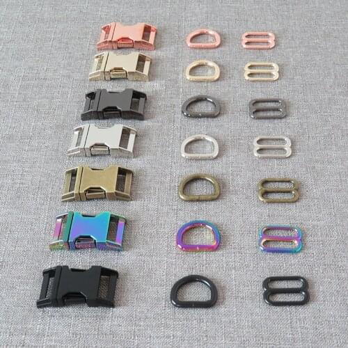 10 Sets 15mm 20mm 25mm Metal Breakaway Buckle D Ring Straps Slider Belt Loop For Dog Collar Bag DIY Sewing Accessories Hardware