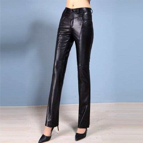 2021 Pants Leather Women Spring And Autumn Genuine Sheepskin Full Length Pants Boot-cut Pants Ladies Cool Slim Long Pants