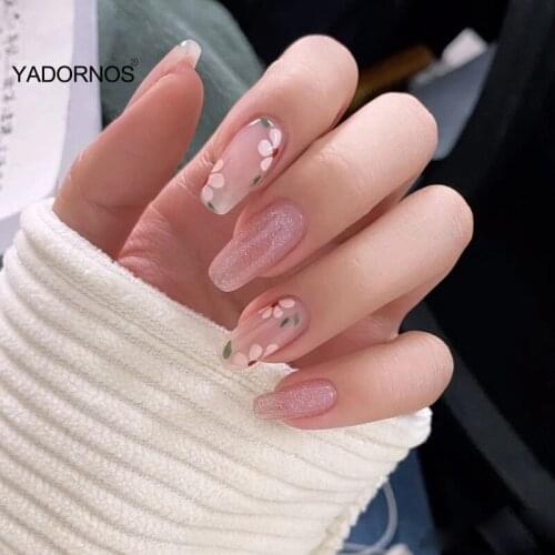 24pcs press on nails Floral Printed Nail Patch Glue Type Removable Long Paragraph Fashion Manicure Save Time False Nail Patch TY