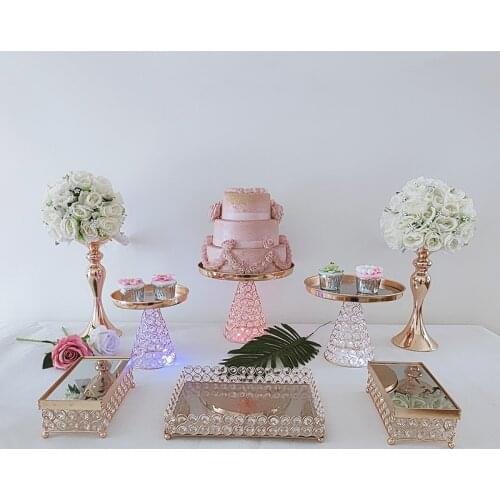 3pcs-8pcs Crystal Metal Cake Stand Set Mirror Cupcake Decorations Dessert Pedestal Wedding Party Display Tray