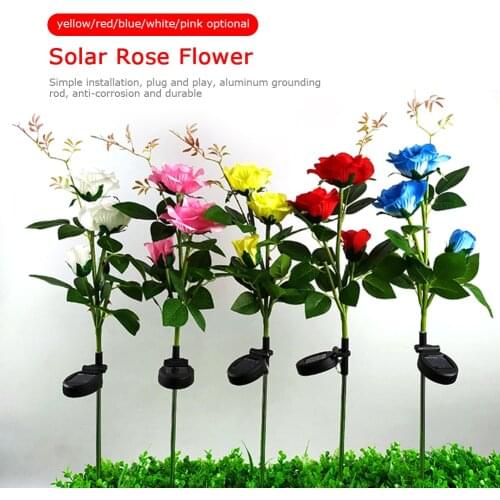 3 LED Solar Simulation Rose Flower Light IP65 Waterproof Garden Landscape Lamp Solar Bollard Light Led Solar Stick Lights