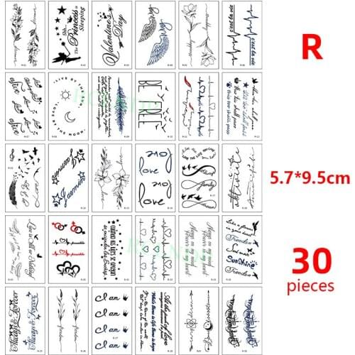 30 pcs Waterproof Temporary Tattoo Stickers set eather line love flower letter Body Art Flash Tatto Fake Tatoo for Men Women