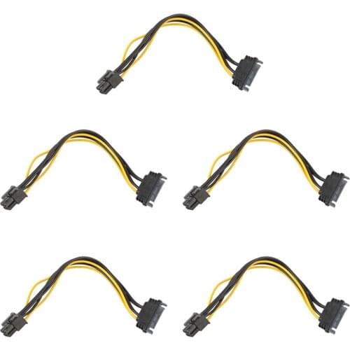 5PCS 20CM SATA to 6Pin Image Card Power Cable SATA 15Pin to 6Pin PCIe PCI-E PCI Express Adapter Power Supply Cable