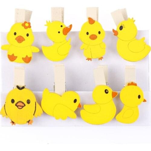 8 pcs cute Yellow Duck Chicken Wood Clip Photo paper Clothespin Craft Clips Party decoration