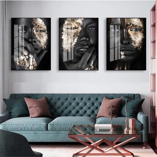 African Art Black and Gold Woman Oil Painting on Canvas Cuadros Posters and Prints Scandinavian Wall Art Picture for Living Room