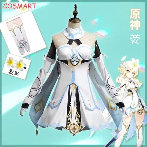 Anime Genshin Impact Traveler Lumine Game Suit White Lovely Dress Uniform Cosplay Costume Halloween Party Outfit For Women New 2