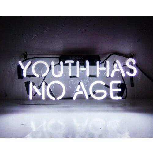 14"x7" Youth Has No Age White Acrylic Custom Neon Light Lamp Sign Beer Bar Handmade Bedroom Glass Home Wall Room Windows Tube