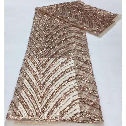 5yards/pc) champagne gold African sequins net lace shining French lace fabric with embroidery for party dress FSS306