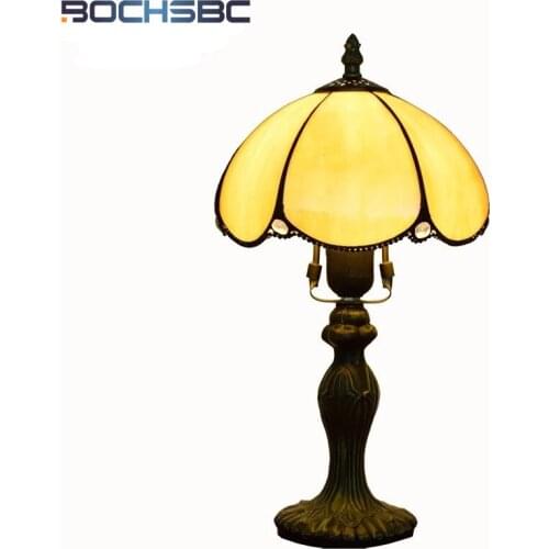 BOCHSBC European Minimalist Retro Yellow Blue Mediterranean Tiffany Stained Glass Living Room Bedroom Bedside Hotel Table Lamp
