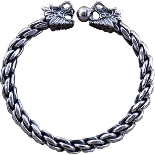 Solid 999 Sterling Silver dragon retro Mens Women Bracelet cuff bangle A4192