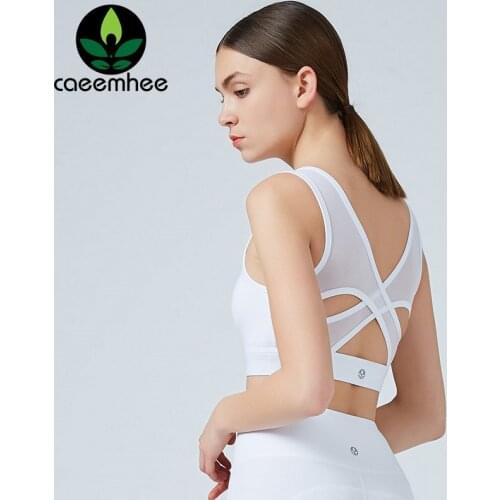 CAEEMHEE High Impact Shockproof Sports Bra for Women Mesh Running Training Sport Crop Top Cross Back Fitness Yoga Bra Tank Tops