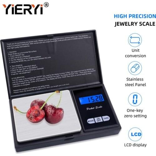 Yieryi 100g * 0.01g 200g * 0.01g 500g * 0.01g/0.1g 1000g/0.1g LCD Digital Pocket Scale Jewelry Gold Gram Balance Weight Scale