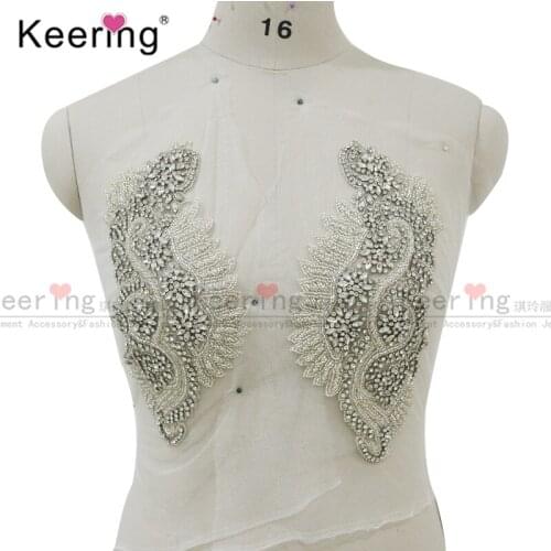 3D High quality beads crystal applique bodice for wedding patch WDP-149